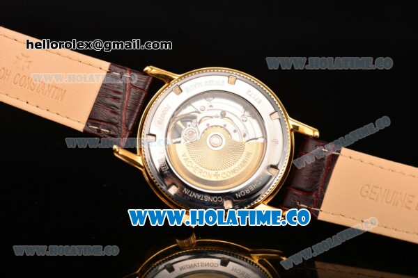 Vacheron Constantin Patrimony Tourbillon Swiss ETA 2824 Automatic Yellow Gold Case with Diamonds Markers Brown Leather Strap and White Dial - Click Image to Close